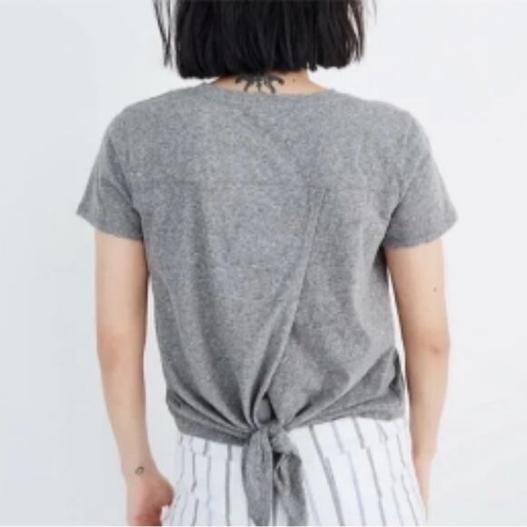 Madewell Split Knot Tee Shirt Top Crew Neck Neutral Comfy Heather Gray Small - Picture 2 of 7